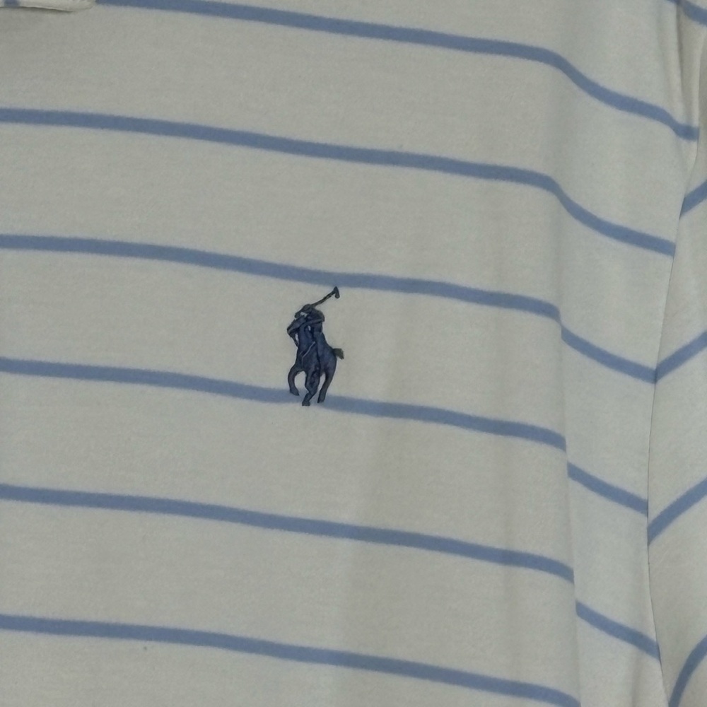 Polo Ralph Lauren Shirt Mens Size XL TG Striped White Blue Short Sleeve Slim Fit - Picture 3 of 7